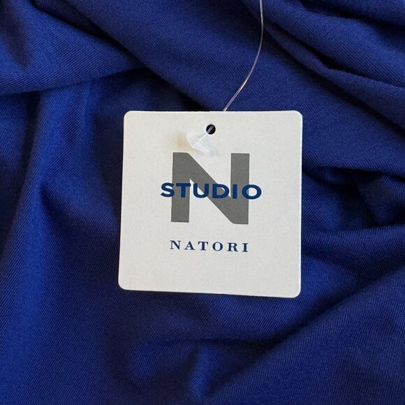 Natori Tee Shirt NWT V-Neck with Cap Sleeve Royal Blue with Pink Multi Piping  M - Picture 6 of 6
